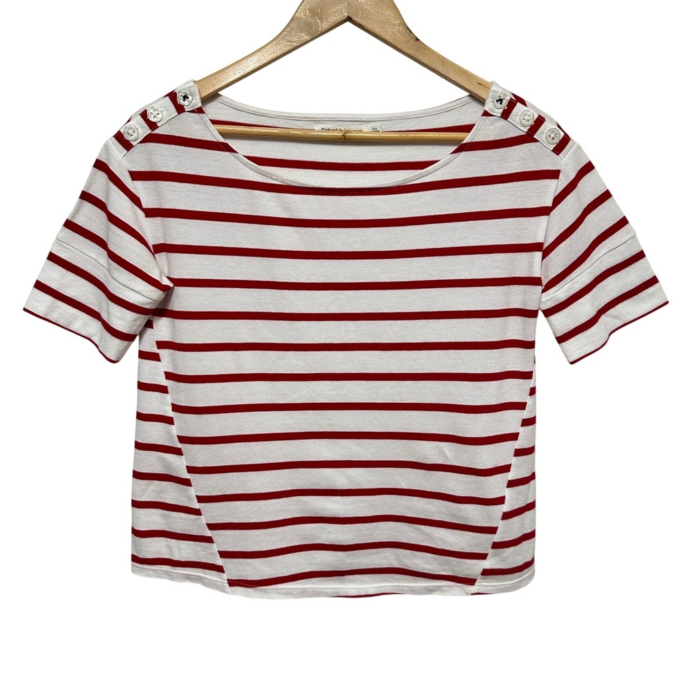 Anthropologie Pilcro Striped Pique Top Womens XS Red White Nautical French Girl